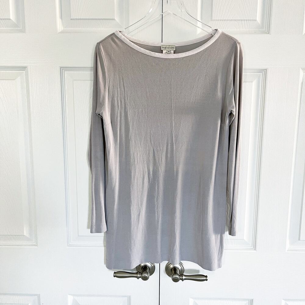 Dries Van Noten Gray Taupe Modal Boat Neck Long Sleeve Tunic Top Minimalist